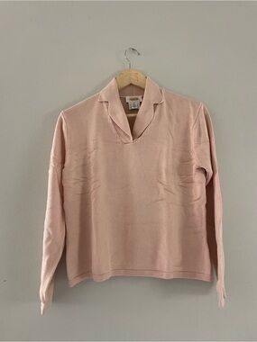 Talbots Blush Pink Knit Silk/Cashmere Collared Long Sleeve Blouse